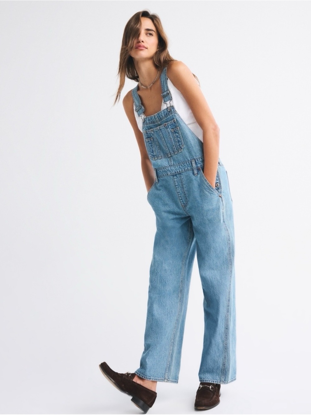 Abercrombie & Fitch Light Blue Denim Overalls - Straight Wide Leg